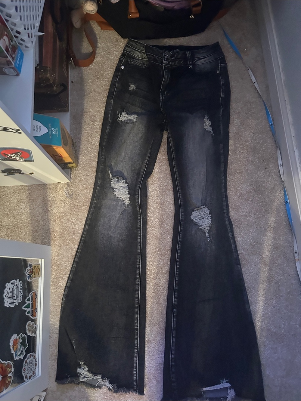 Women's Black Distressed Flare Jeans
